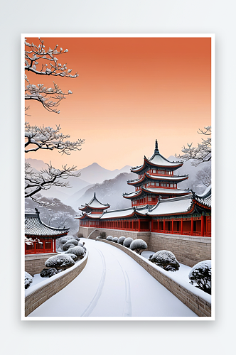 雪中式的中式传统风格宫殿