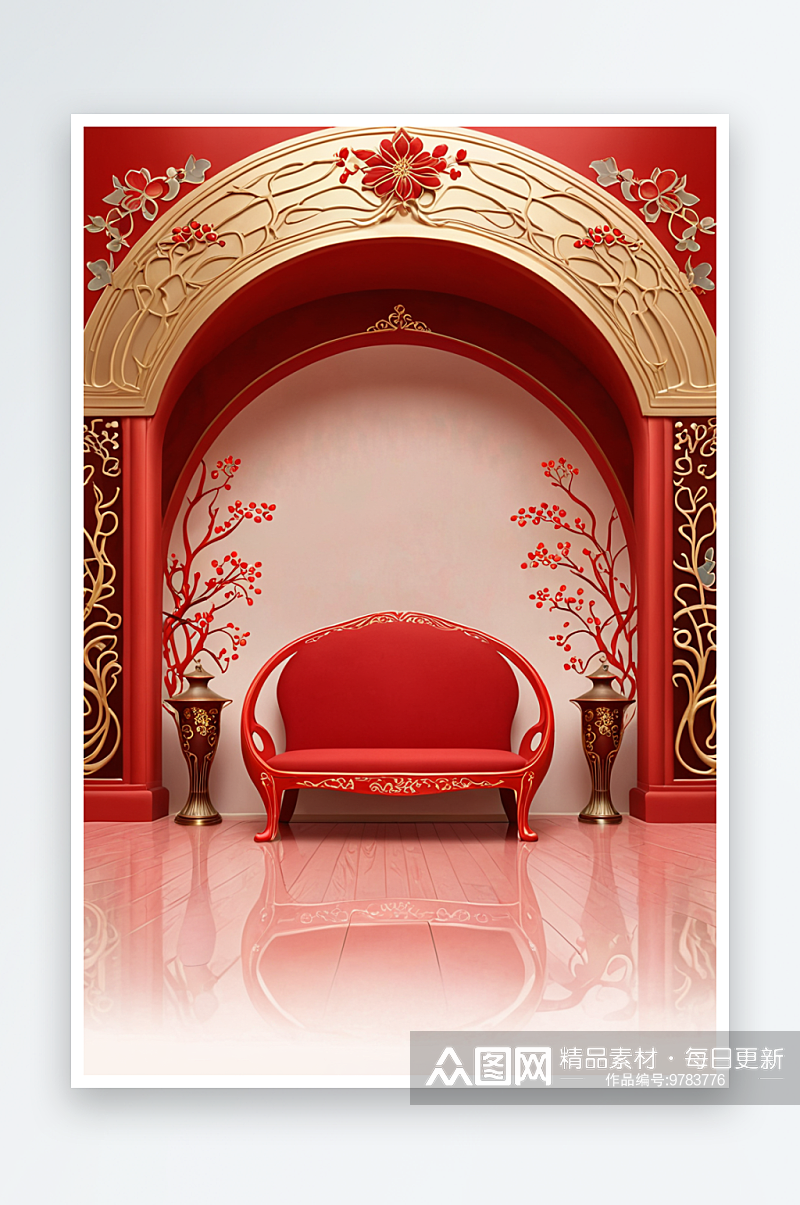 新中式式家居红色喜庆展台背景素材