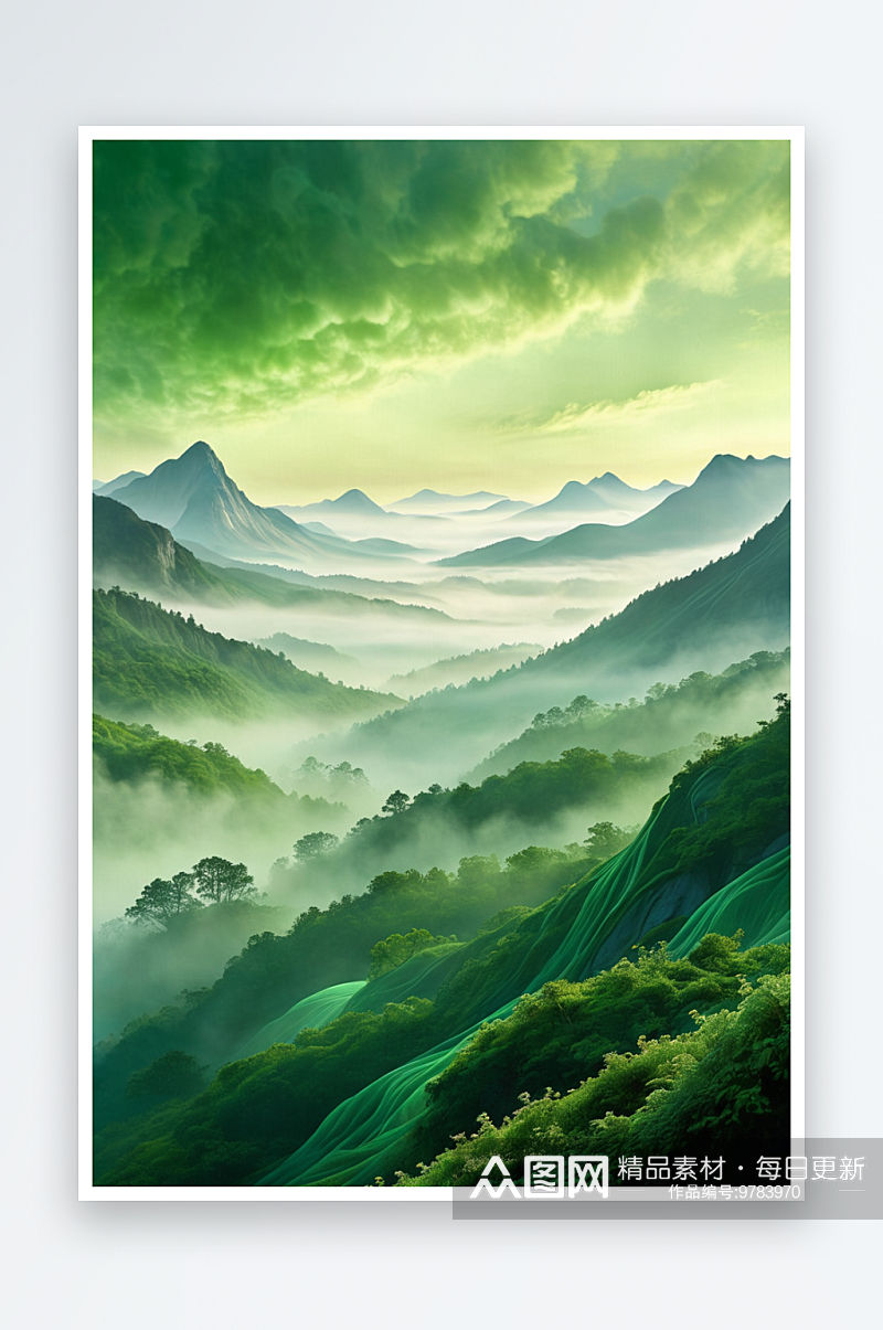 绿水青山仙雾缭绕素材
