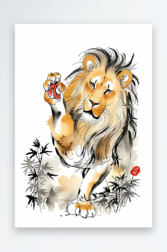 中画水墨动物系列第一季共幅水墨狮子系列