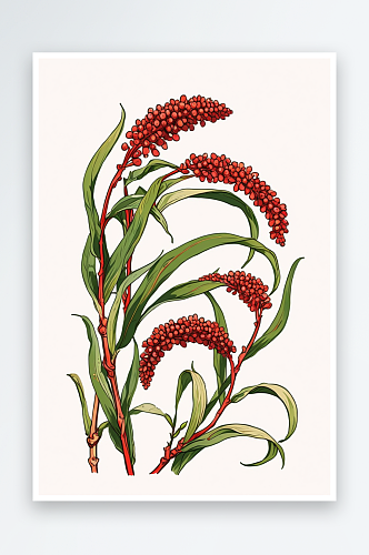 植物红高粱手绘插画