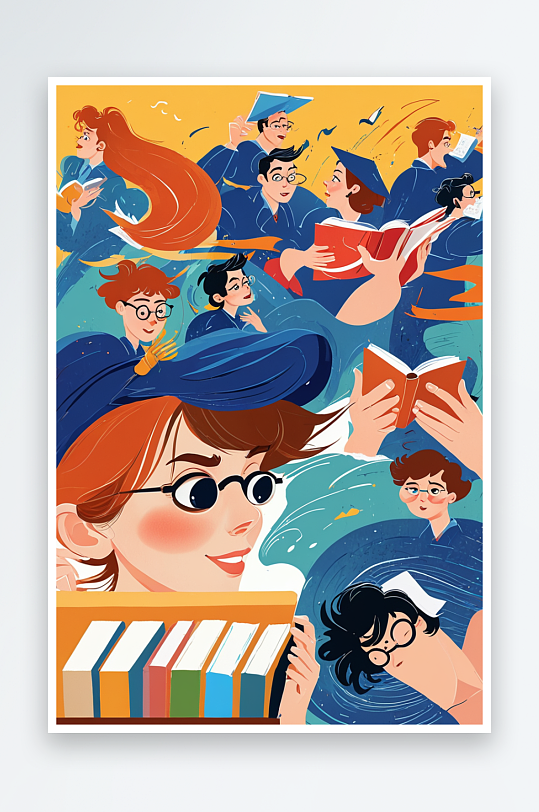 运营插画系列之读书学习竖版