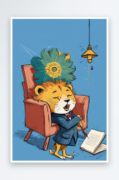 阅读小狮子插画图片