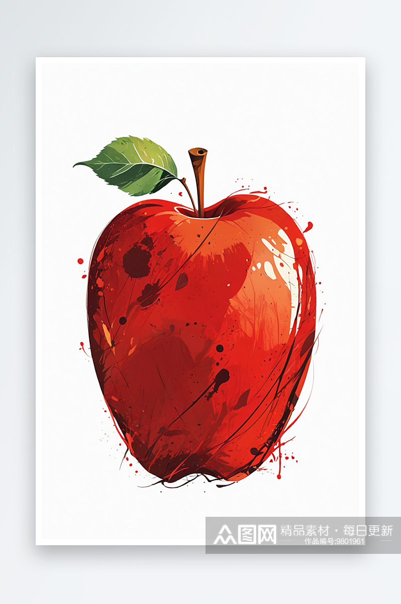 一个带叶子的红苹果插图素材