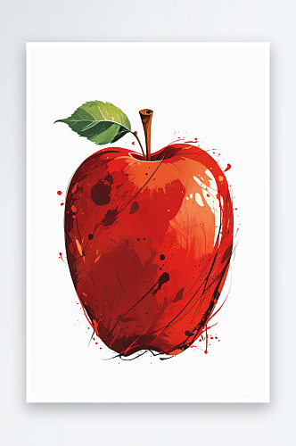 一个带叶子的红苹果插图