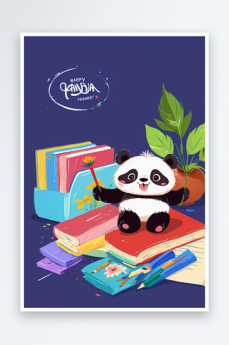 熊猫教师节花束书本教学