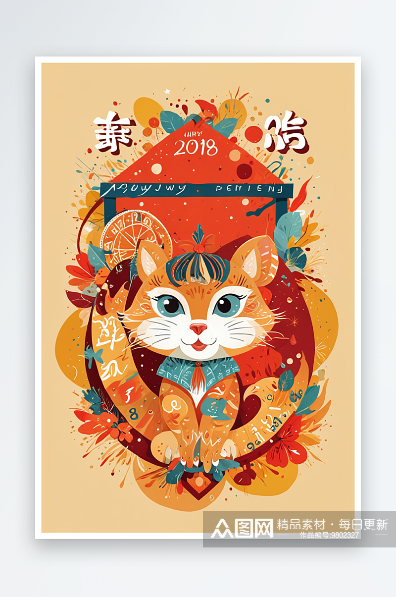 新年日历封面海报绘画插图素材