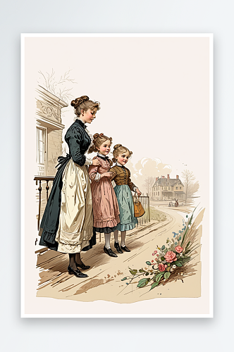 小女孩和他们的母亲维多利亚儿童艺术世纪