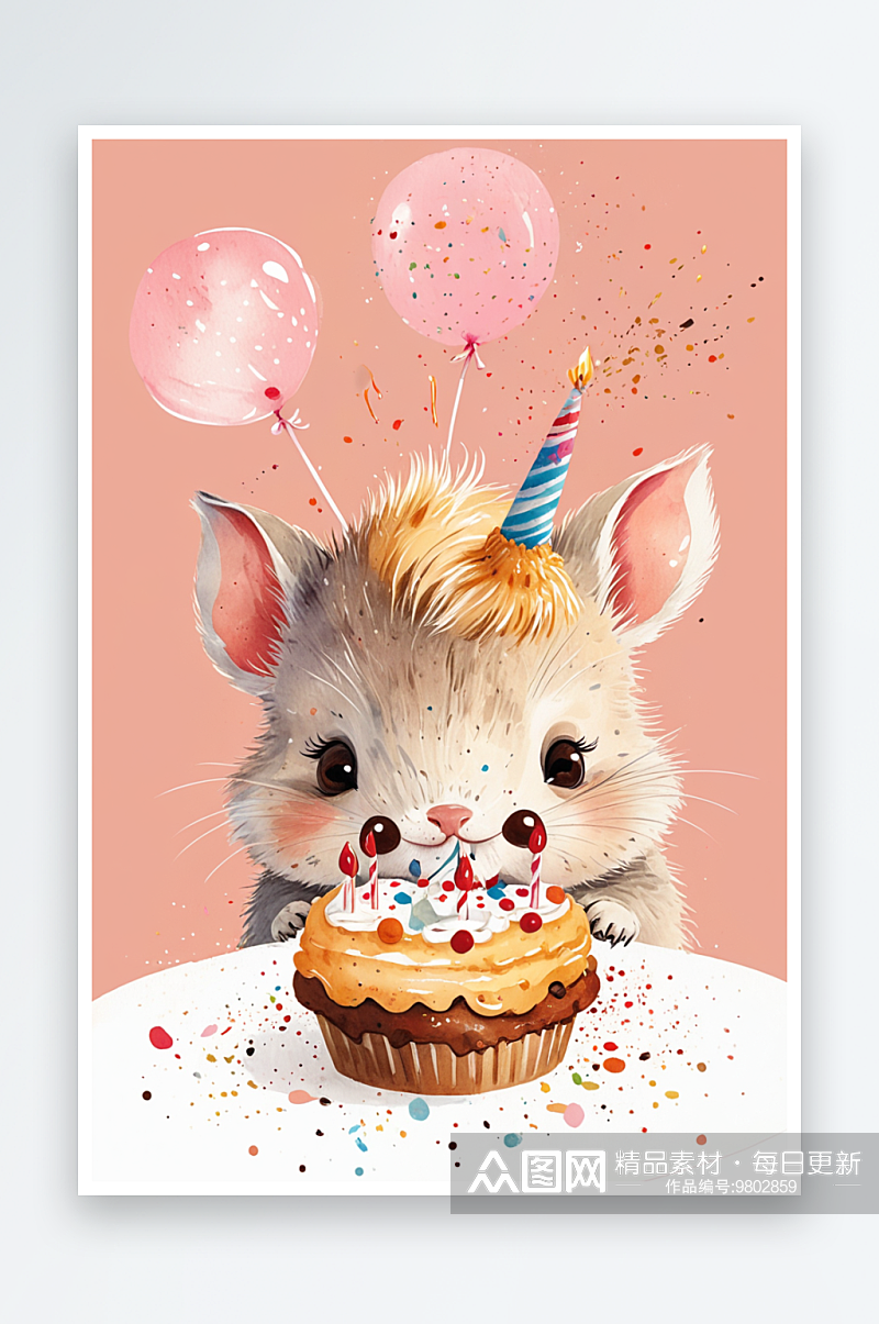 小动物庆祝生日吃蛋糕插画素材