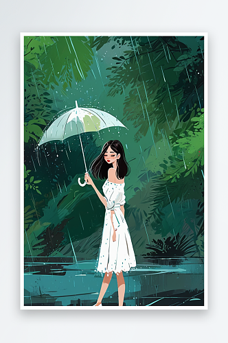 唯时尚女孩人物插画下雨了漂亮女孩打着伞