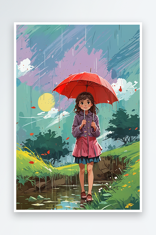 童年梦幻系列组图幅打着雨伞的女孩