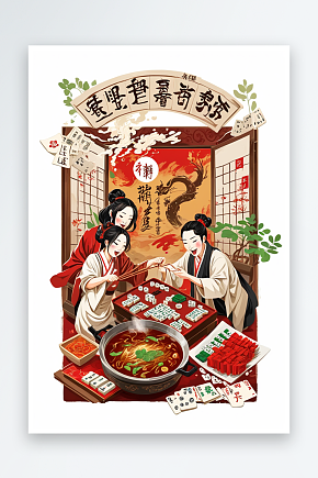 四川火锅和打麻将素材下载-众图网