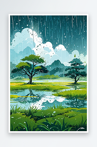 数字艺术雨水传统二十四节气海报