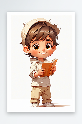 数字艺术渲染卡通人物小男孩手里拿着书本