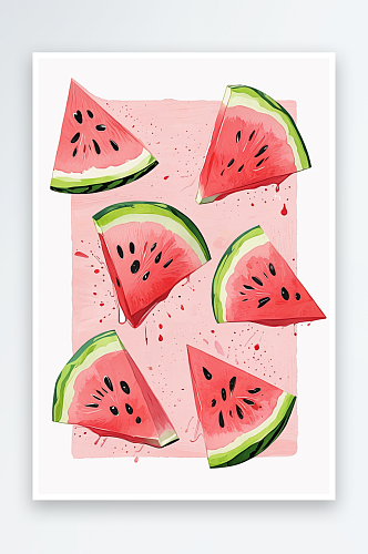 数位板绘画西瓜水果元素装饰画素材平涂插画