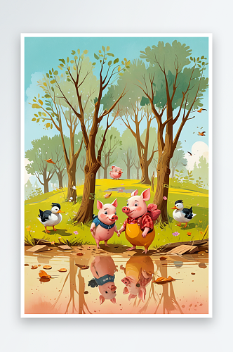树林里小猪和小鸭子的故事萌趣可爱的动物儿
