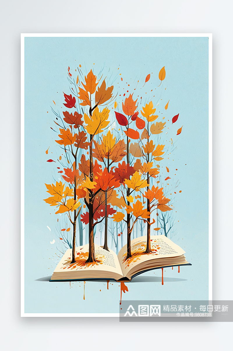 书籍上的树林创意插画秋天素材