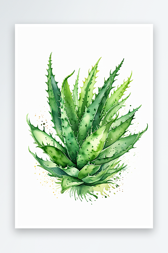 手绘水彩植物芦荟绿植元素插画素材