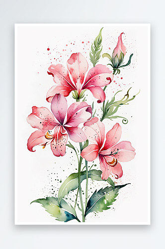 手绘水彩花卉手绘水彩花卉盛开的粉色百合花