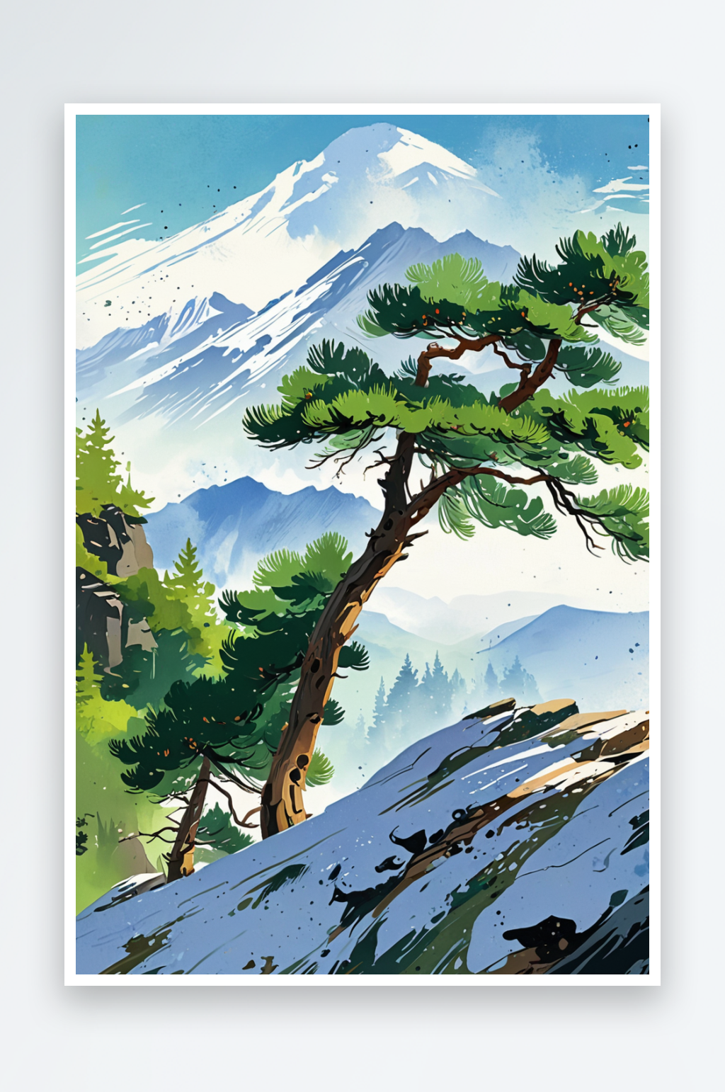山边青松插画图片素材