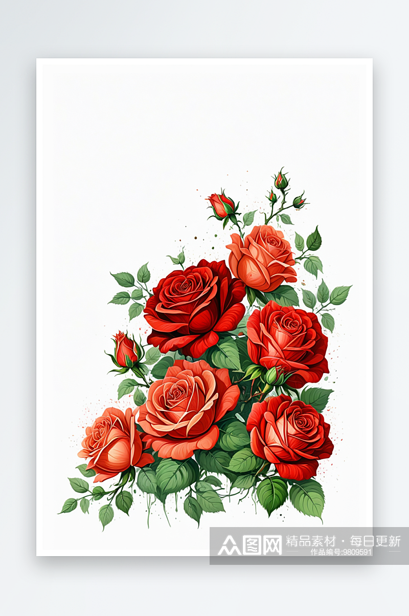 蔷薇玫瑰花丛白色背景素材