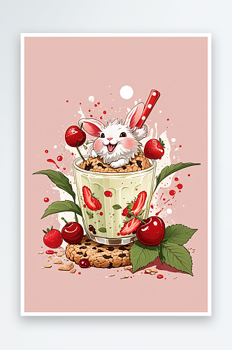 抹茶牛奶草莓车厘子燕麦谷物饼干兔年限定甜