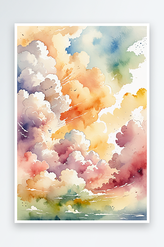 丽的云层水彩画图片