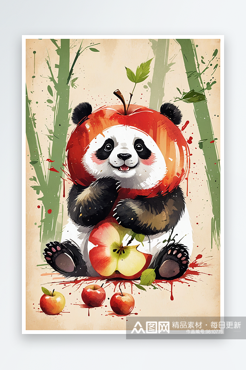 可爱熊猫与小苹果素材