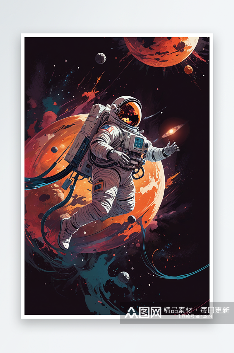 科幻科技宇宙航天宇航员插画壁纸海报素材