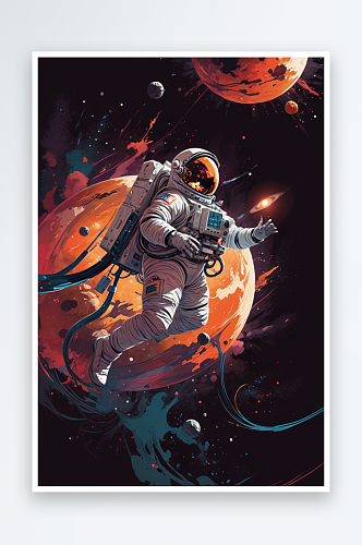 科幻科技宇宙航天宇航员插画壁纸海报