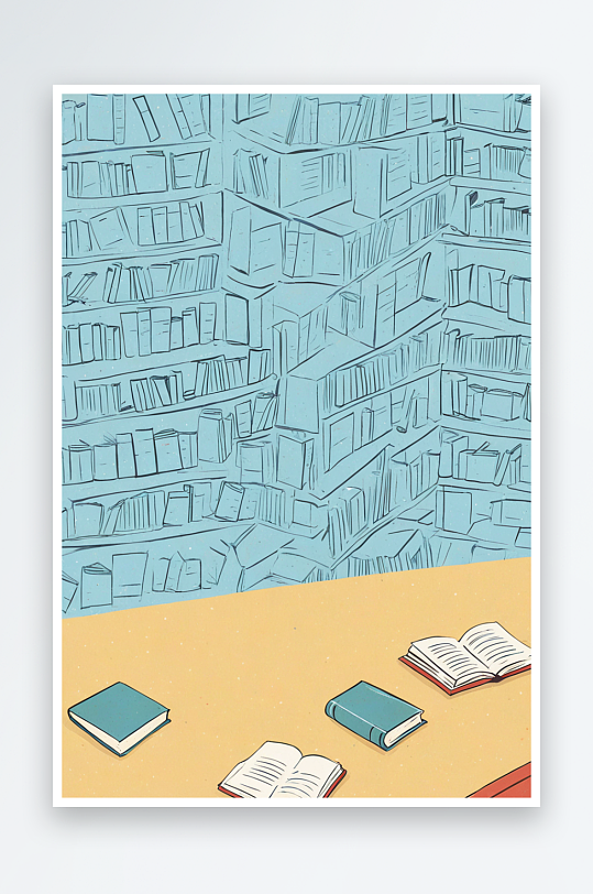 简单的图书馆很多书架散落的书背景插画