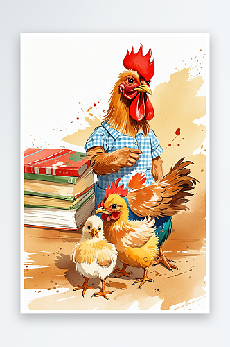 绘本插画母鸡小鸡系列公鸡和小鸡