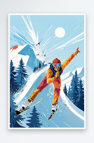 滑雪运动滑冰运动海报插画