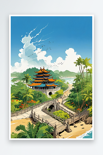 海南风景插画图片