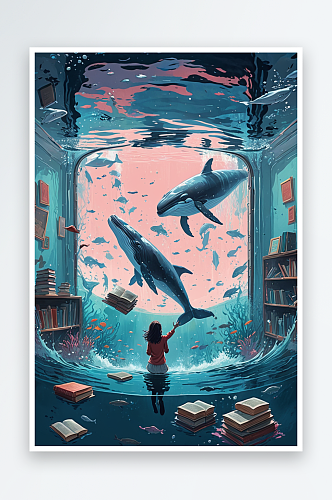 海底车厢鲸鱼与看书的女孩