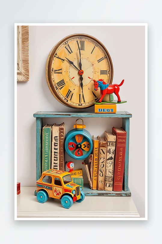 复古玩具钟与罗马数字复古玩具和五颜六色的