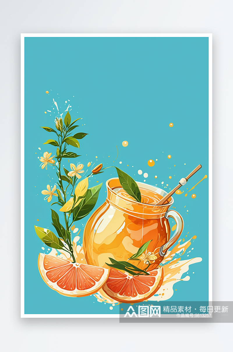 蜂蜜柚子茶插画图片素材