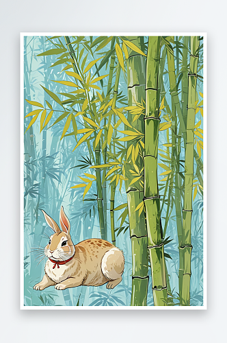 风春天节日节气兔子竹林挖竹笋插画壁纸