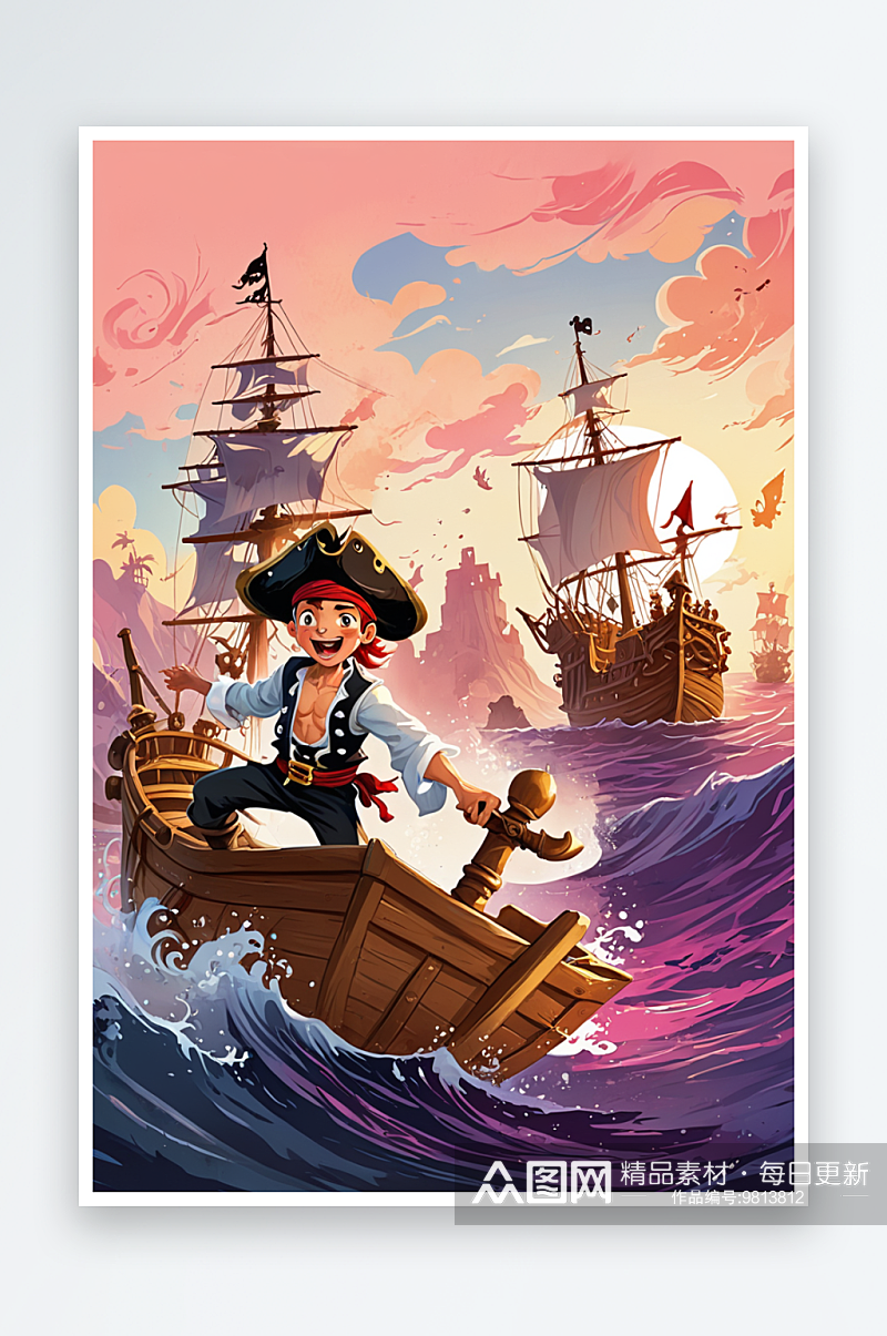儿童海盗冒险童话绘本插画素材