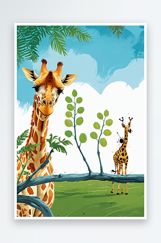 动物插画系列作品共幅长颈鹿和蚂蚁博士