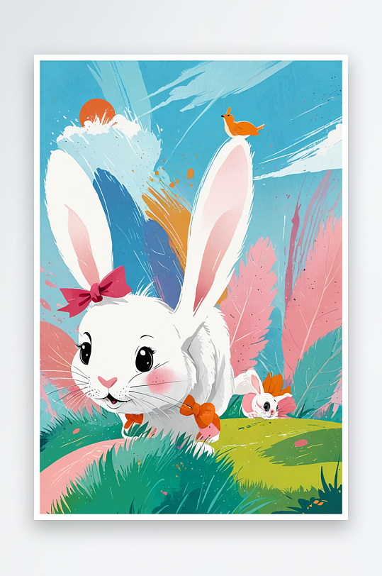 动物插画系列作品共幅兔子出来了
