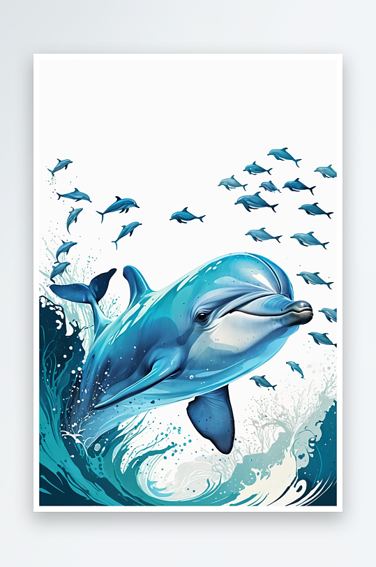 动物插画系列作品共幅海底海豚