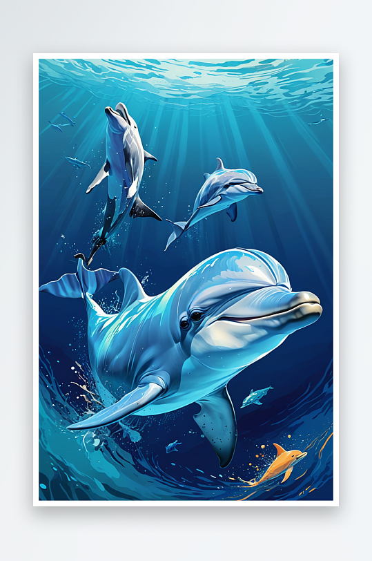 动物插画系列作品共幅海底的海豚