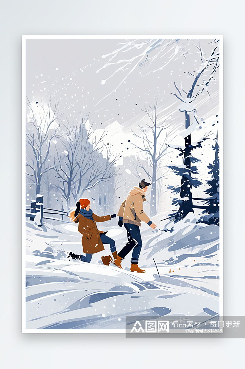 冬天玩雪的情侣图片素材