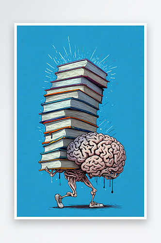 大脑携带堆叠书籍的插图