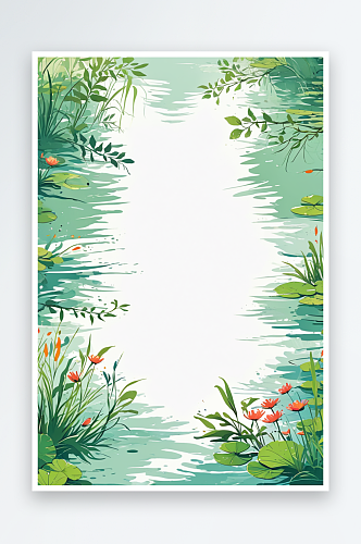 池塘背景壁纸插画
