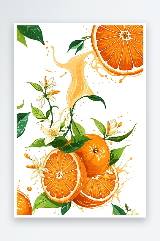 橙子茉莉果茶插画