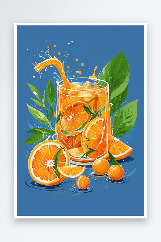 橙子果茶插画图片