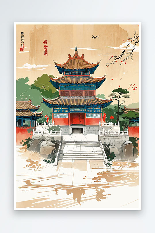 潮风江西省南昌市滕王阁插画