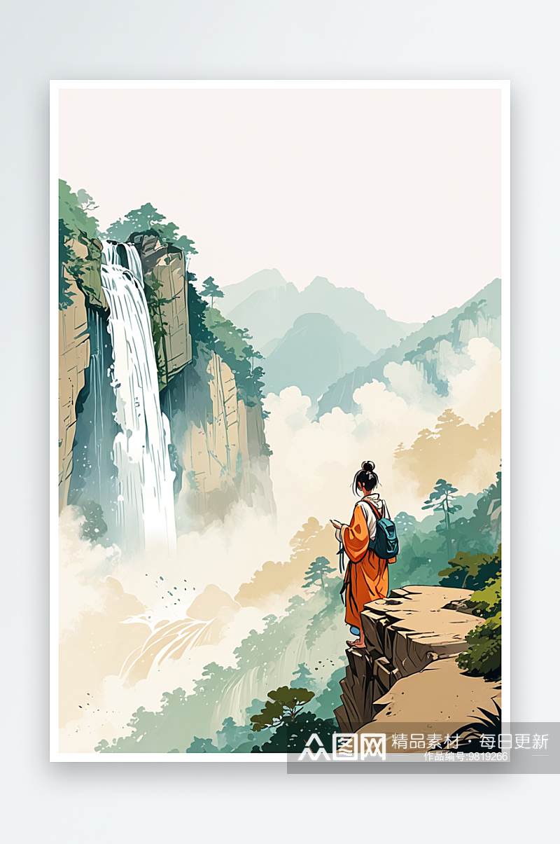 插图望庐山瀑布图片素材